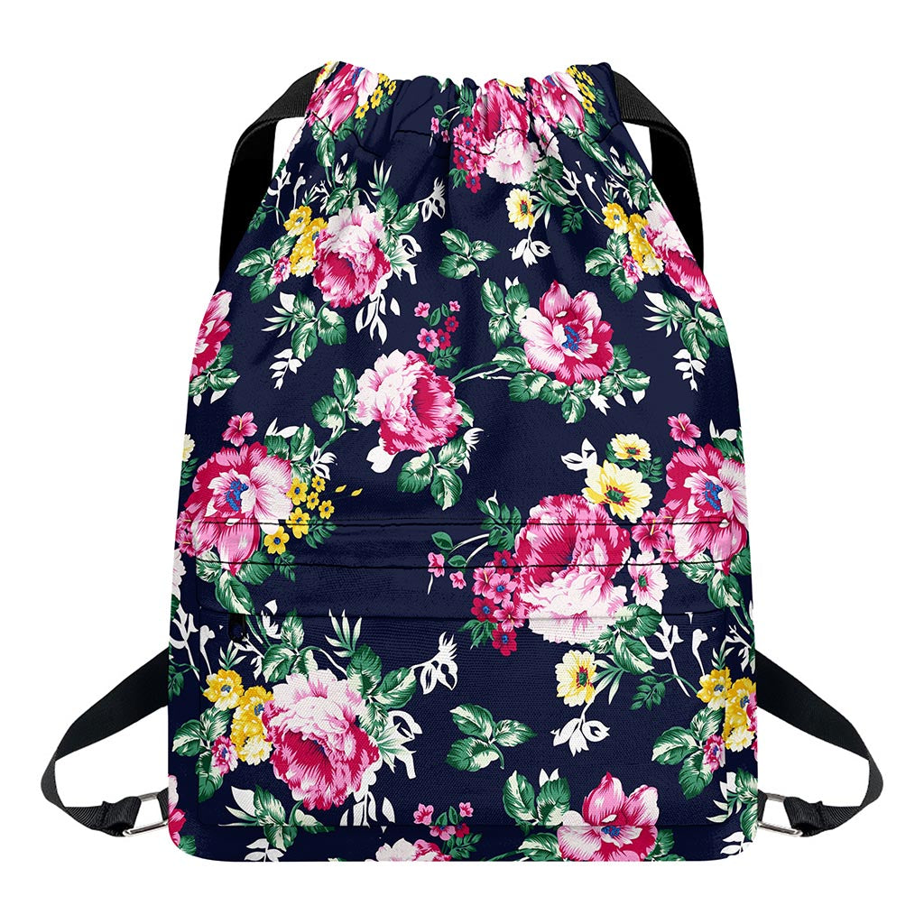Vintage Blossom Floral Pattern Print Drawstring Backpack