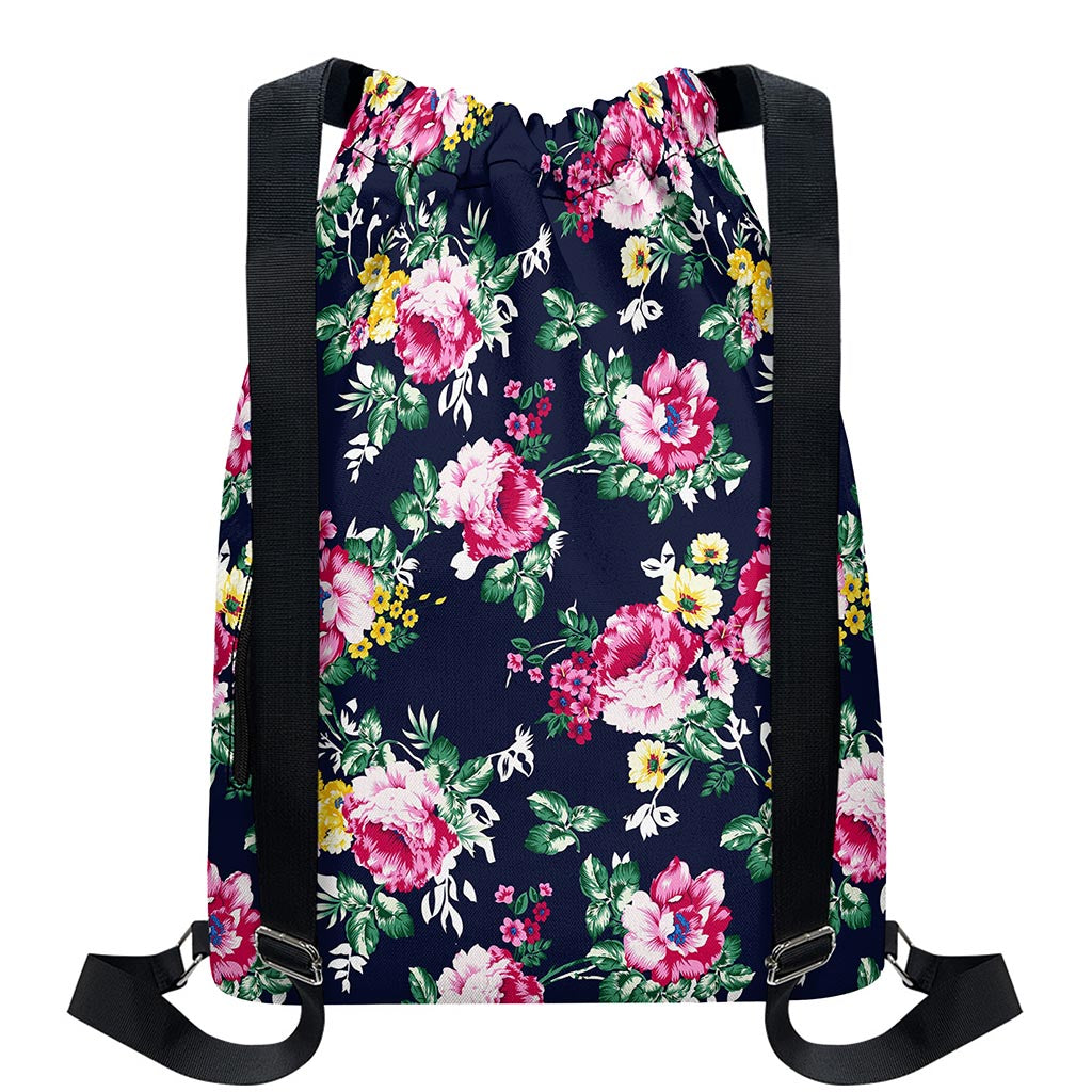 Vintage Blossom Floral Pattern Print Drawstring Backpack