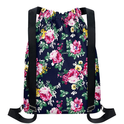 Vintage Blossom Floral Pattern Print Drawstring Backpack
