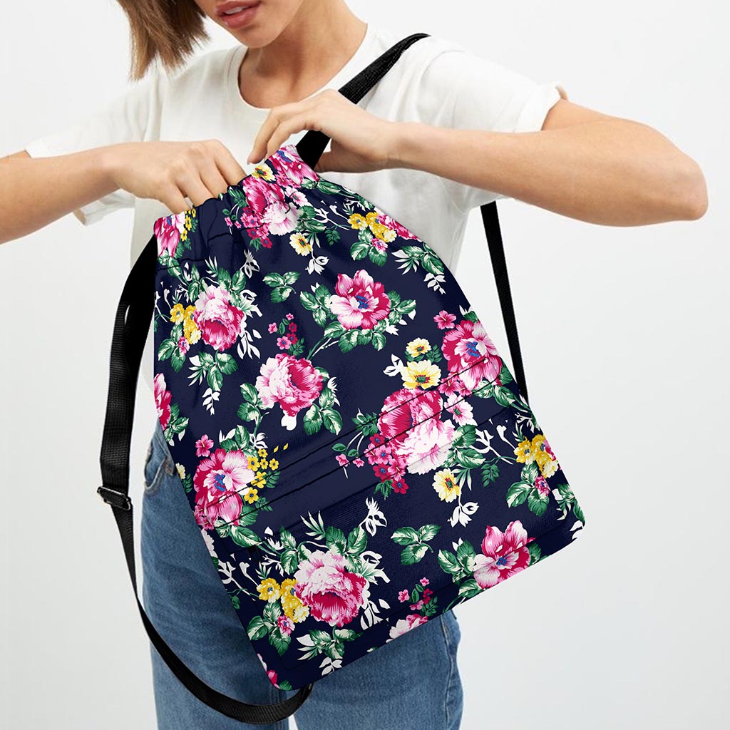 Vintage Blossom Floral Pattern Print Drawstring Backpack