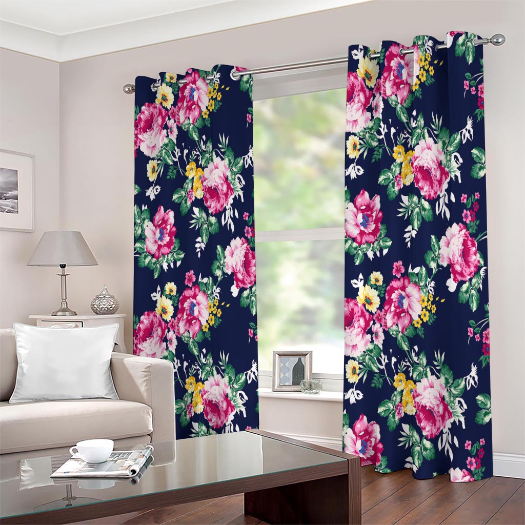 Vintage Blossom Floral Pattern Print Extra Wide Grommet Curtains