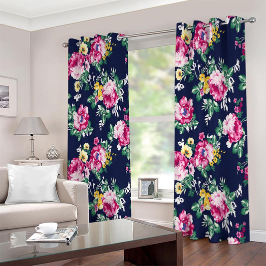 Vintage Blossom Floral Pattern Print Extra Wide Grommet Curtains