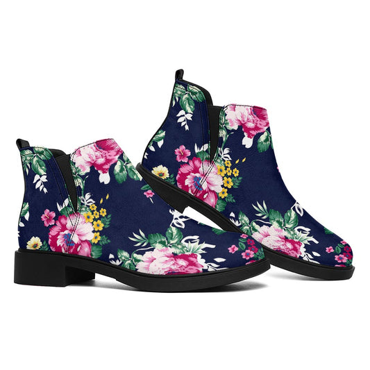 Vintage Blossom Floral Pattern Print Flat Ankle Boots