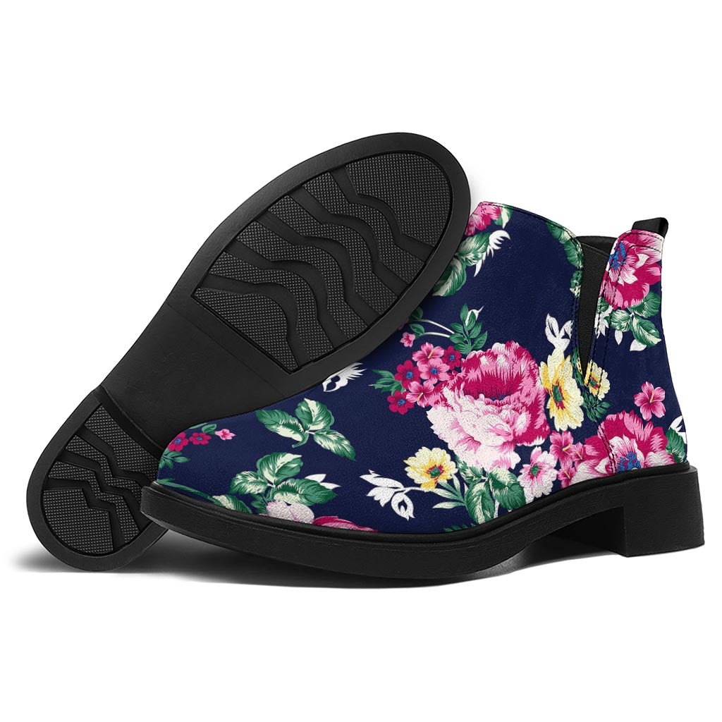 Vintage Blossom Floral Pattern Print Flat Ankle Boots