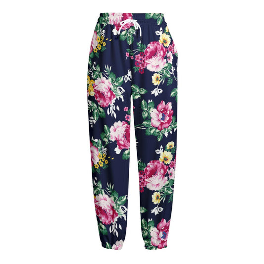 Vintage Blossom Floral Pattern Print Fleece Lined Knit Pants
