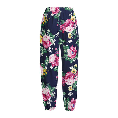Vintage Blossom Floral Pattern Print Fleece Lined Knit Pants