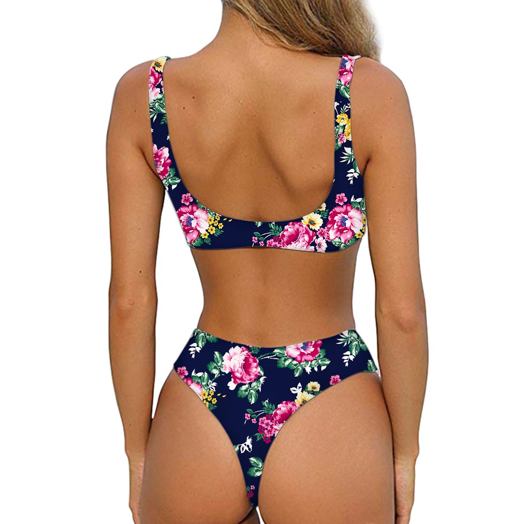 Vintage Blossom Floral Pattern Print Front Bow Tie Bikini