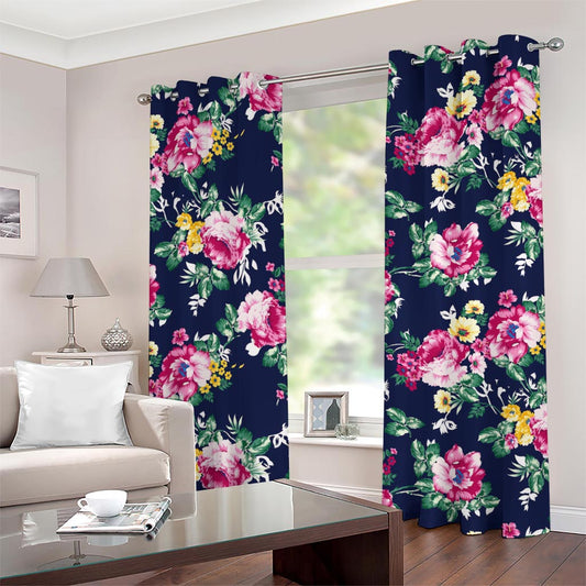 Vintage Blossom Floral Pattern Print Grommet Curtains