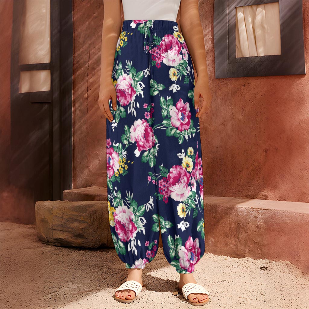 Vintage Blossom Floral Pattern Print Harem Pants