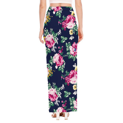 Vintage Blossom Floral Pattern Print High Slit Maxi Skirt