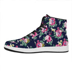 Vintage Blossom Floral Pattern Print High Top Leather Sneakers