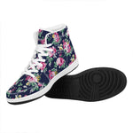 Vintage Blossom Floral Pattern Print High Top Leather Sneakers