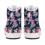 Vintage Blossom Floral Pattern Print High Top Leather Sneakers