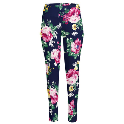 Vintage Blossom Floral Pattern Print High-Waisted Pocket Leggings