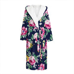 Vintage Blossom Floral Pattern Print Hooded Bathrobe