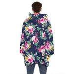 Vintage Blossom Floral Pattern Print Hoodie Blanket