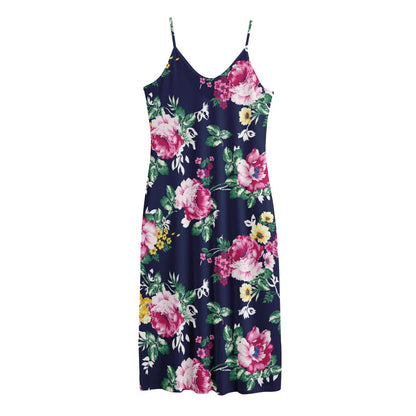 Vintage Blossom Floral Pattern Print Jersey Midi Cami Dress
