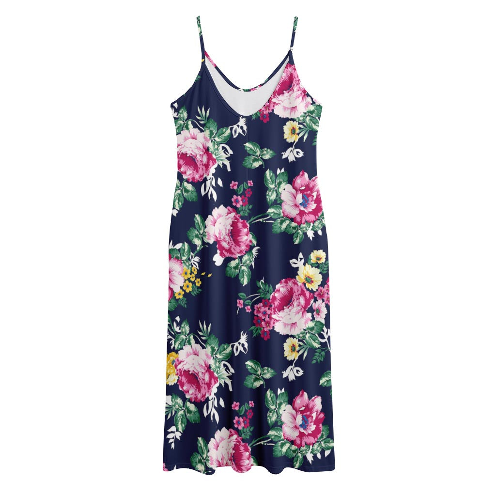 Vintage Blossom Floral Pattern Print Jersey Midi Cami Dress