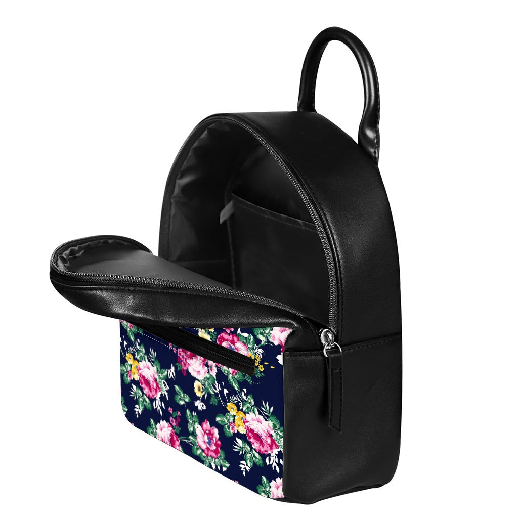 Vintage Blossom Floral Pattern Print Leather Backpack