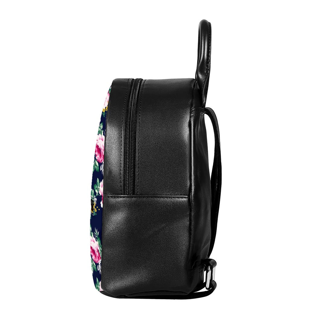 Vintage Blossom Floral Pattern Print Leather Backpack