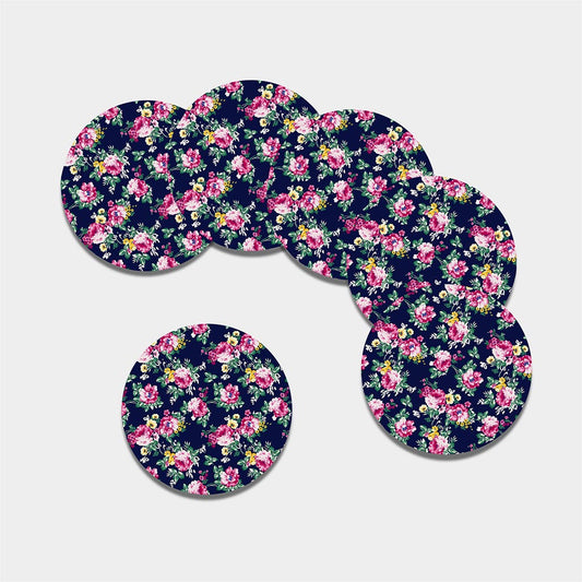 Vintage Blossom Floral Pattern Print Leather Coaster Set