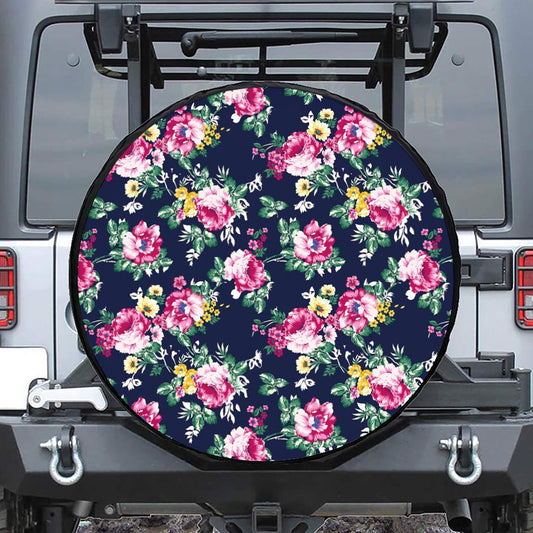 Vintage Blossom Floral Pattern Print Leather Spare Tire Cover