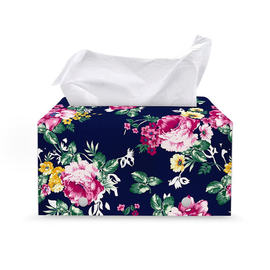Vintage Blossom Floral Pattern Print Leather Tissue Box Cover