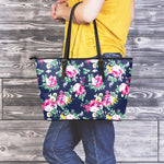 Vintage Blossom Floral Pattern Print Leather Tote Bag