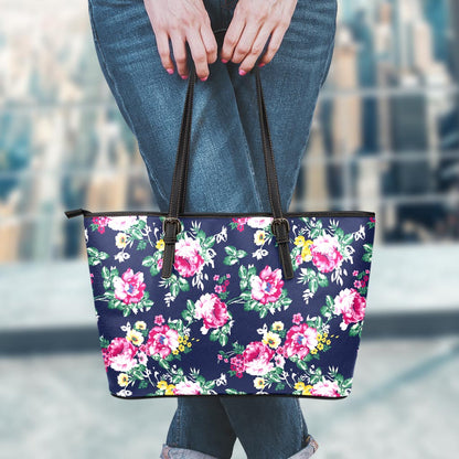 Vintage Blossom Floral Pattern Print Leather Tote Bag