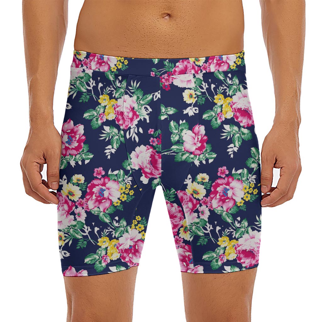 Vintage Blossom Floral Pattern Print Men's Long Boxer Briefs