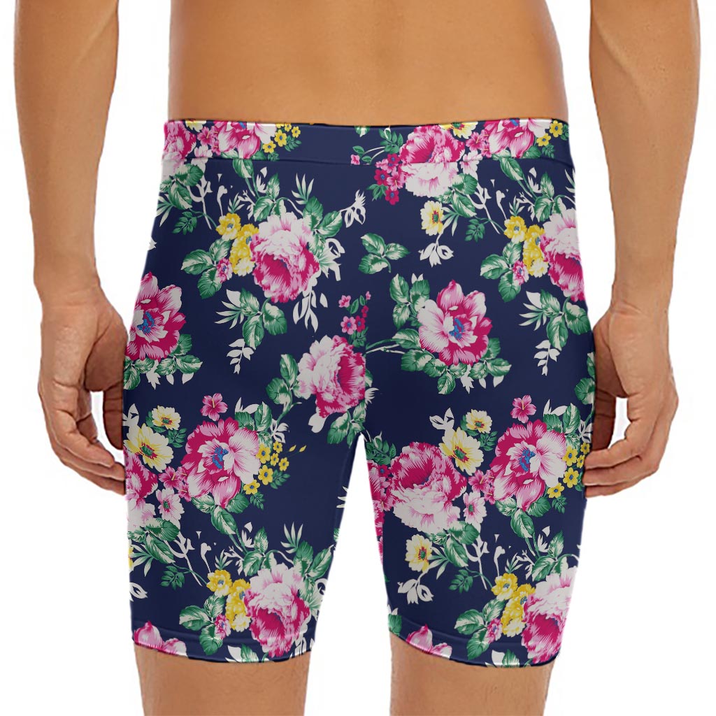 Vintage Blossom Floral Pattern Print Men's Long Boxer Briefs