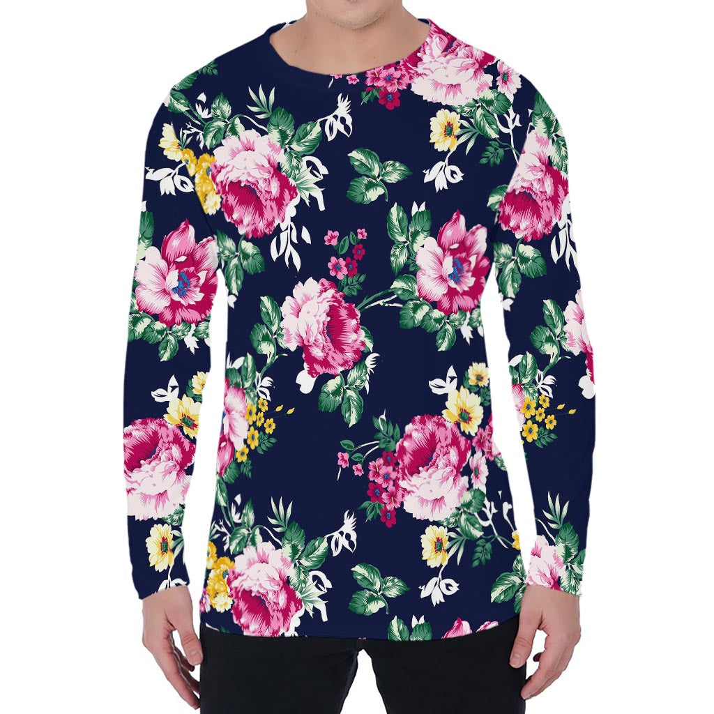 Vintage Blossom Floral Pattern Print Men's Long Sleeve T-Shirt