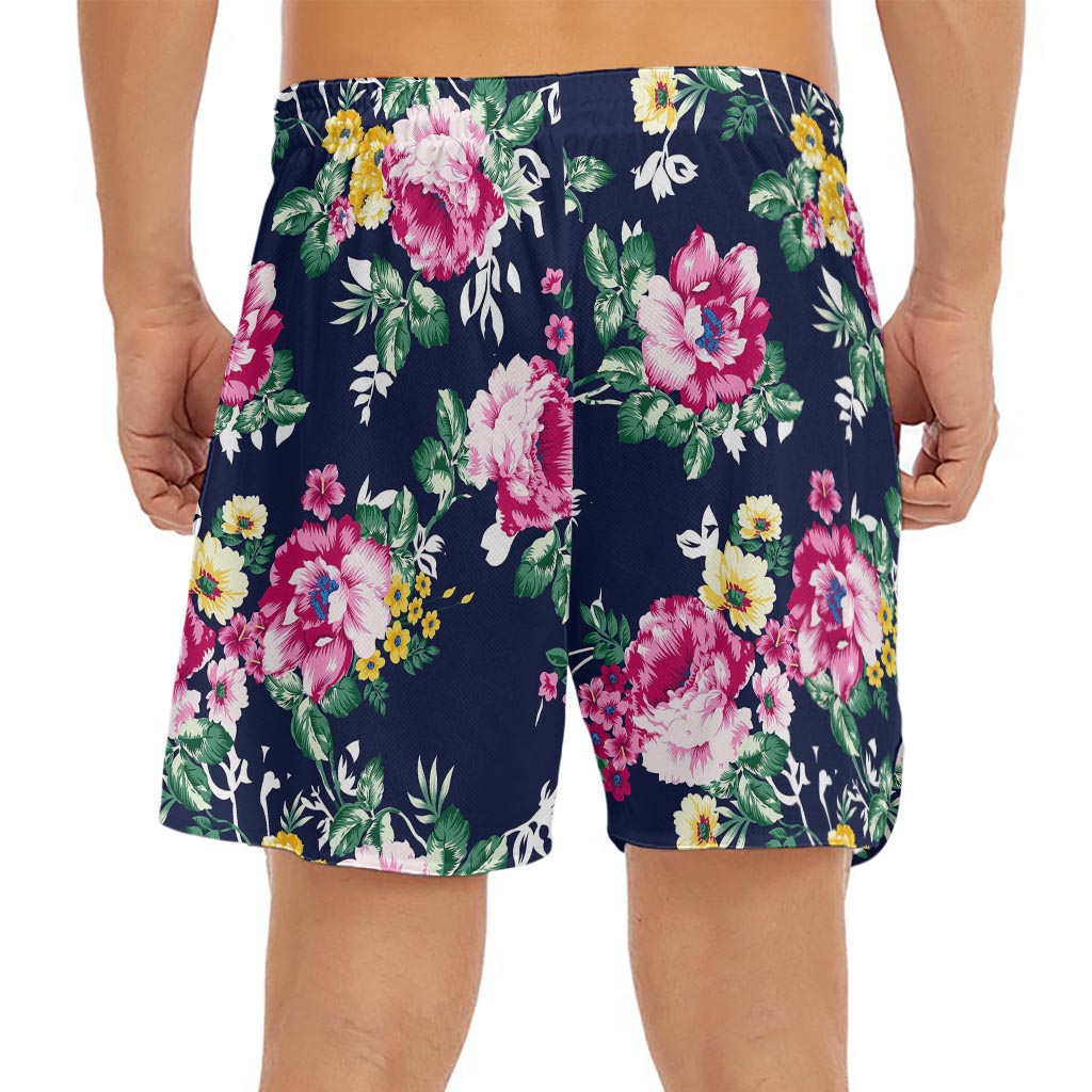 Vintage Blossom Floral Pattern Print Men's Split Running Shorts