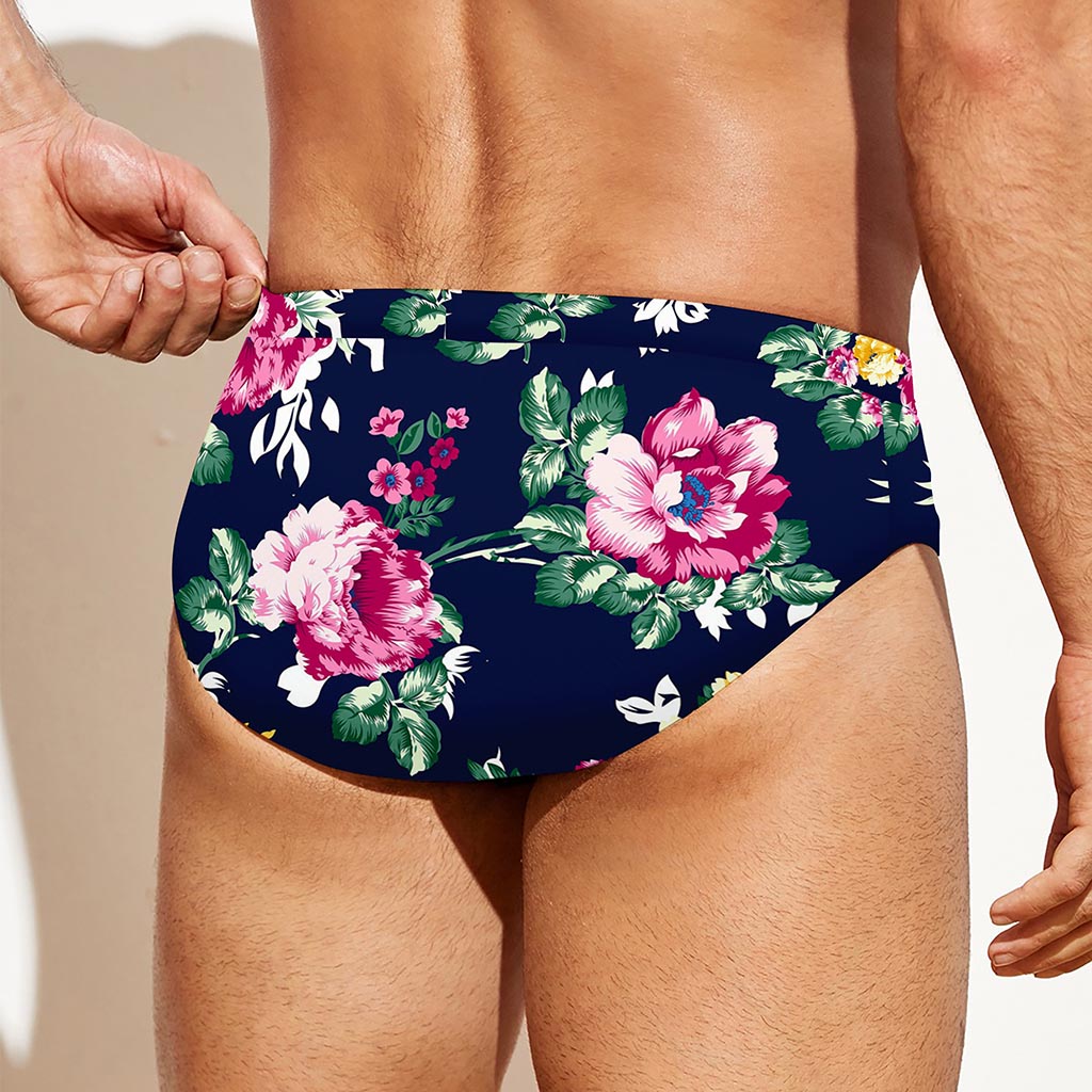 Vintage Blossom Floral Pattern Print Men's Swim Briefs
