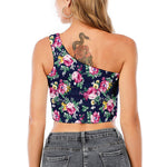 Vintage Blossom Floral Pattern Print One Shoulder Crop Top