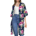 Vintage Blossom Floral Pattern Print Open Front Beach Cover Up