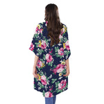 Vintage Blossom Floral Pattern Print Open Front Beach Cover Up