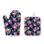 Vintage Blossom Floral Pattern Print Oven Mitt And Pot Holder Set