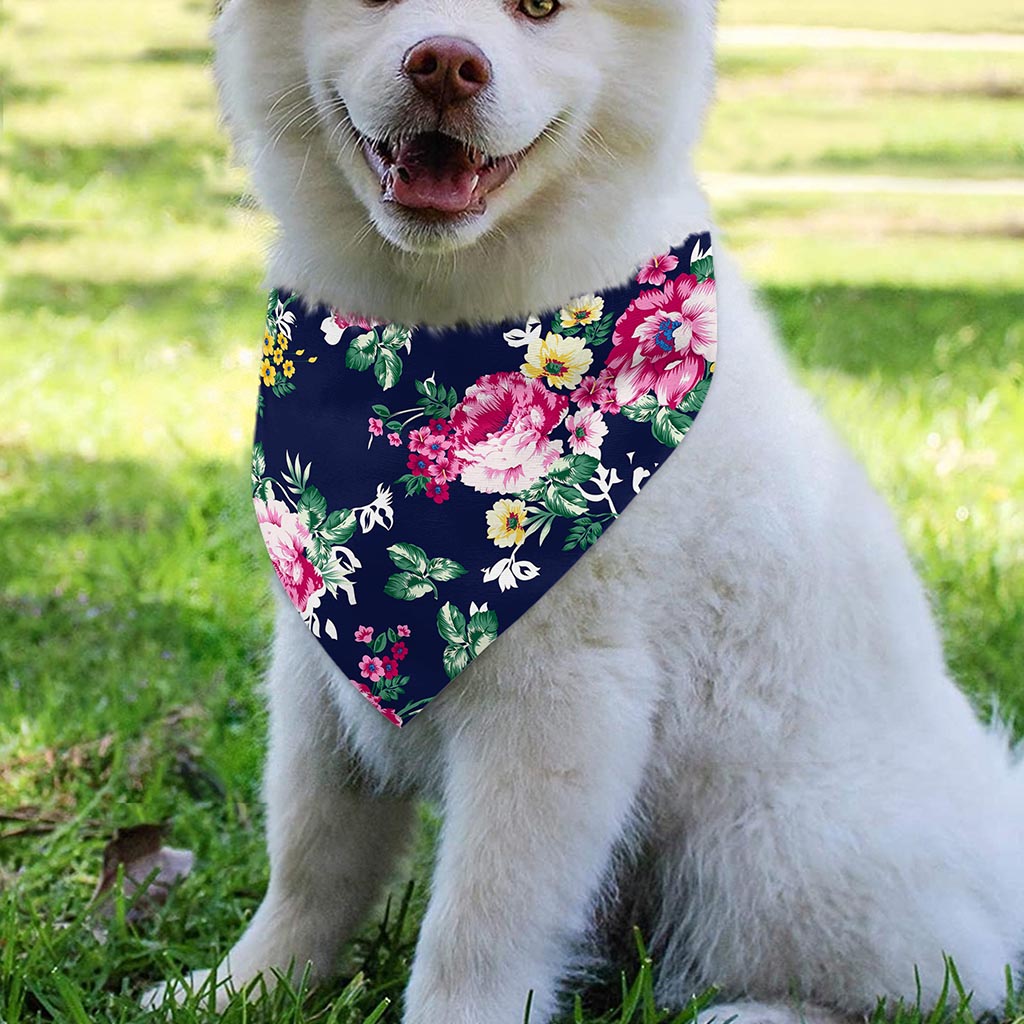 Vintage Blossom Floral Pattern Print Over The Collar Dog Bandana