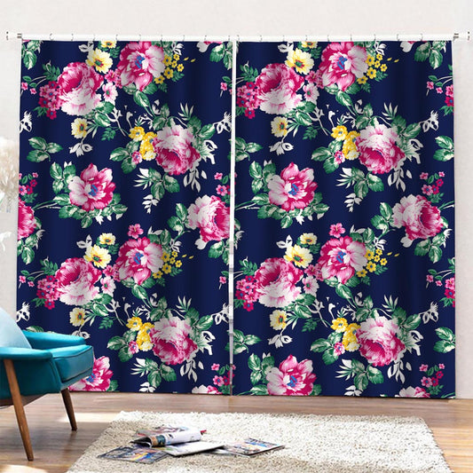 Vintage Blossom Floral Pattern Print Pencil Pleat Curtains