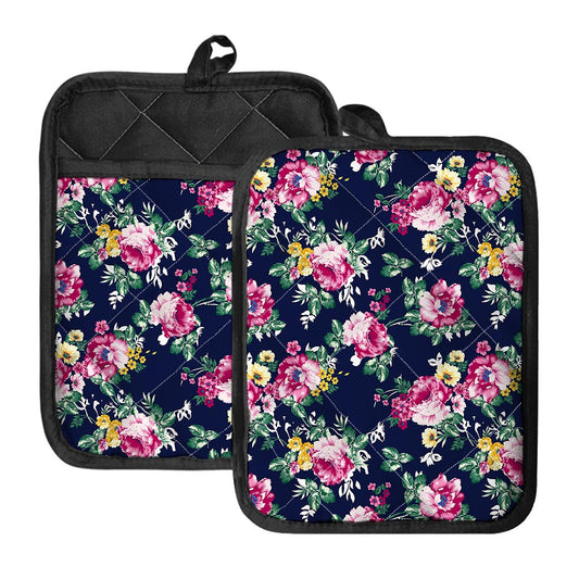 Vintage Blossom Floral Pattern Print Pot Holders With Pocket