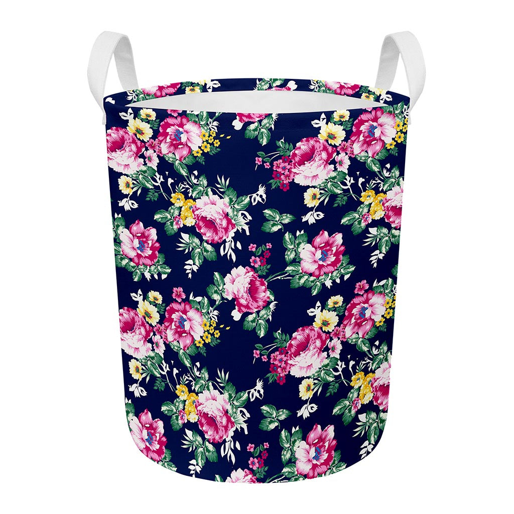 Vintage Blossom Floral Pattern Print Round Laundry Basket