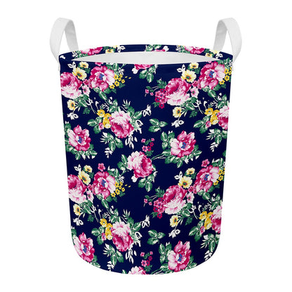 Vintage Blossom Floral Pattern Print Round Laundry Basket