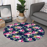 Vintage Blossom Floral Pattern Print Round Rug
