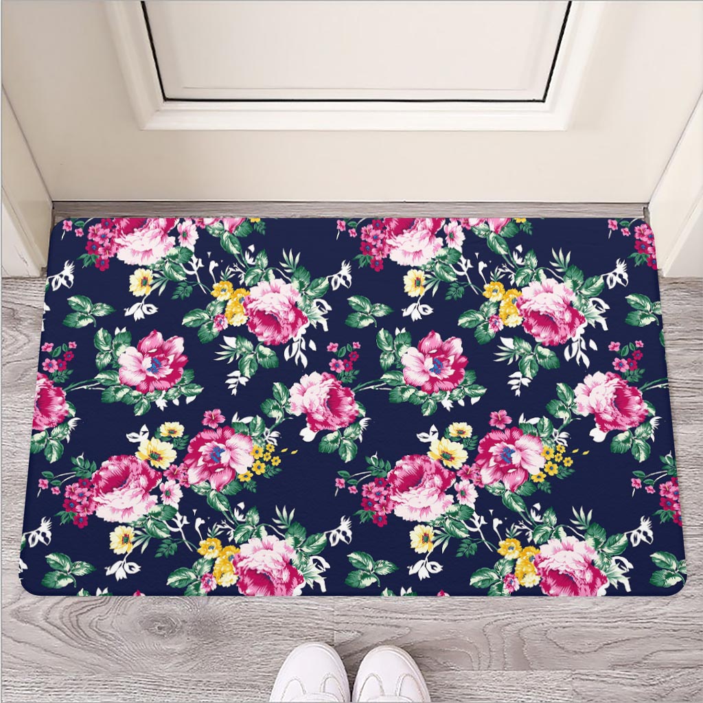 Vintage Blossom Floral Pattern Print Rubber Doormat