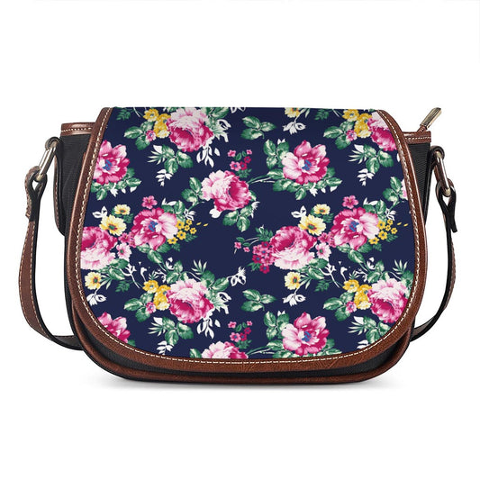 Vintage Blossom Floral Pattern Print Saddle Bag