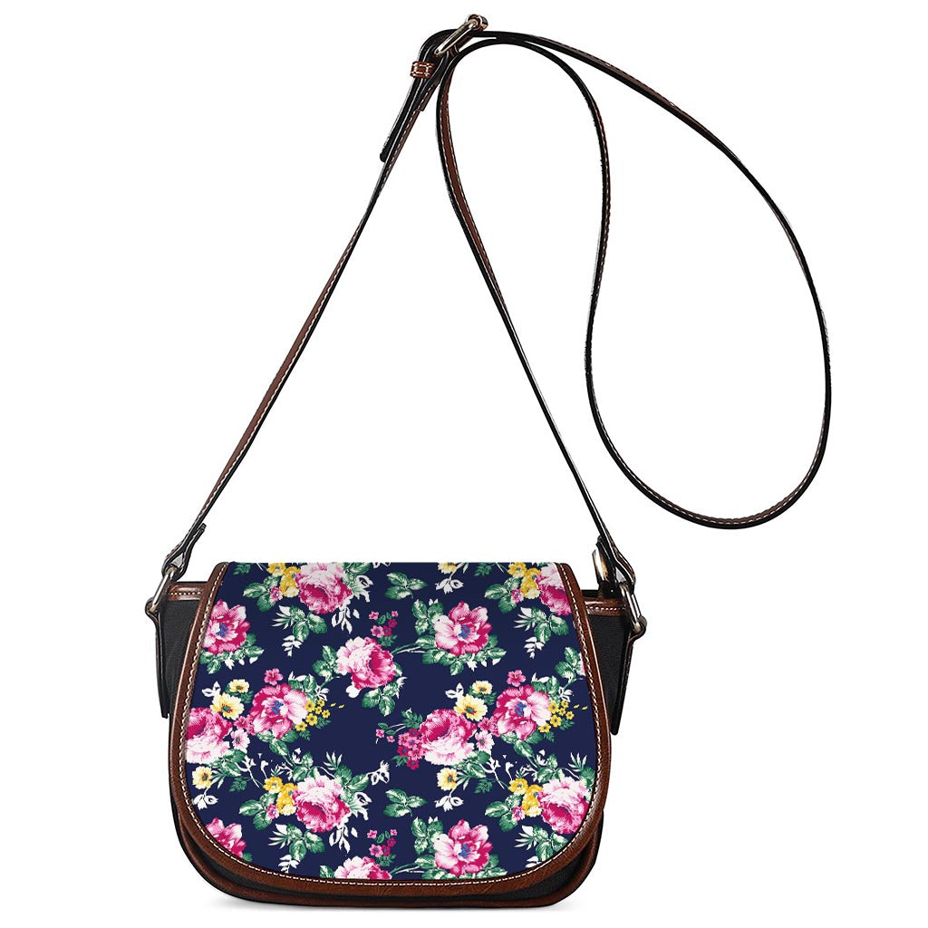 Vintage Blossom Floral Pattern Print Saddle Bag