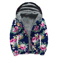 Vintage Blossom Floral Pattern Print Sherpa Lined Zip Up Hoodie