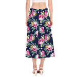 Vintage Blossom Floral Pattern Print Side Slit Midi Skirt