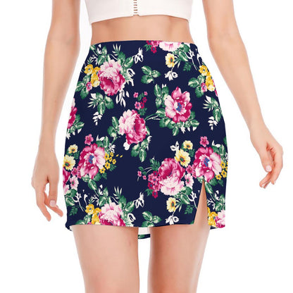 Vintage Blossom Floral Pattern Print Side Slit Mini Skirt